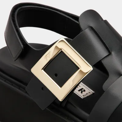 Roger Vivier Viv' Rangers Sandals In Black Leather With Metal Buckle