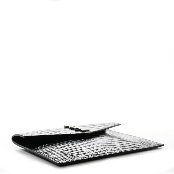 Saint Laurent Small Uptown Pouch Black Embossed Monogram Calfskin & Crocodile Leather Silver Hardware - Image 4