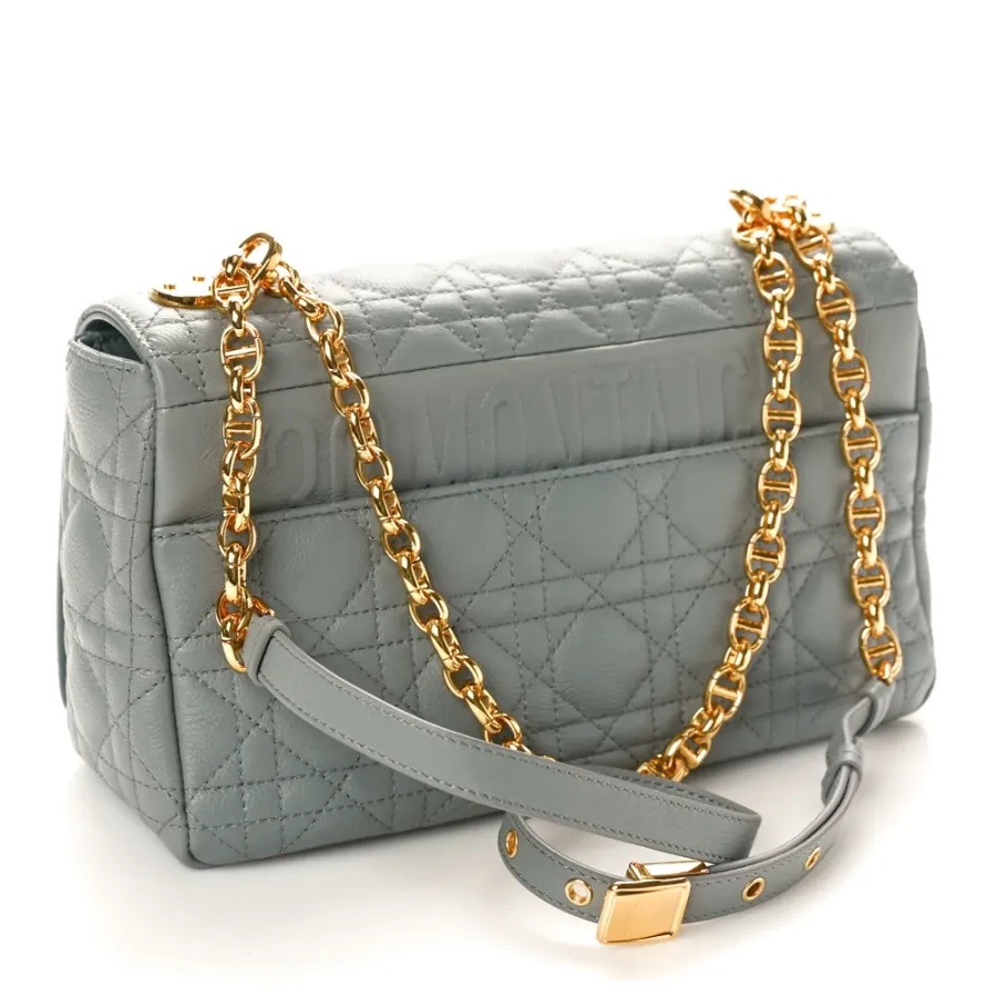 Dior Medium Caro Bag Ethereal Grey Cannage Calfskin Leather Gold Hardware