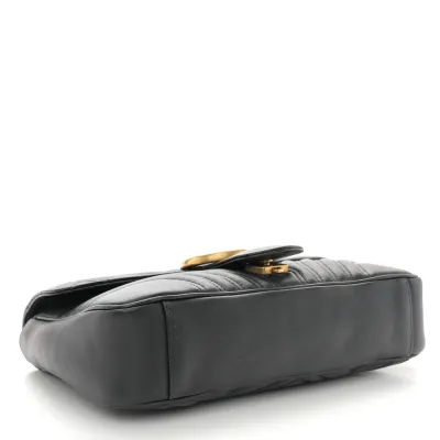 Gucci Medium GG Marmont Shoulder Bag Black Calfskin Matelassé Leather Antique Gold Hardware