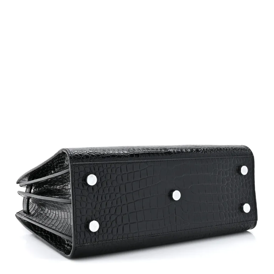 Saint Laurent Small Sac De Jour Black Embossed Calfskin & Crocodile Leather Silver Hardware