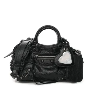 Balenciaga XS Neo Cagole Handbag Black Agneau Arena Leather Silver Hardware