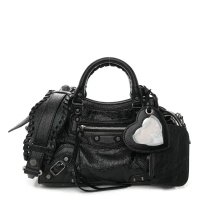 Balenciaga XS Neo Cagole Handbag Black Agneau Arena Leather Silver Hardware
