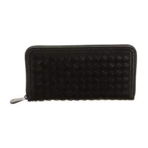Bottega Veneta Large Continental Wallet Black Calfskin Leather Silver Hardware