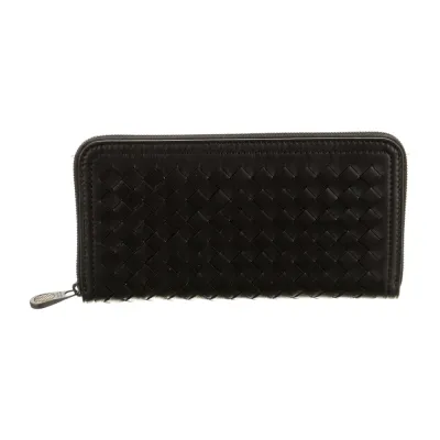 Bottega Veneta Large Continental Wallet Black Calfskin Leather Silver Hardware