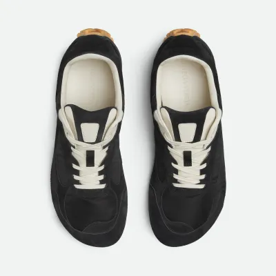 Bottega Veneta Orbit Flash Sneakers In Black Suede And Nylon Lace-Up Sneaker With Leather Trims