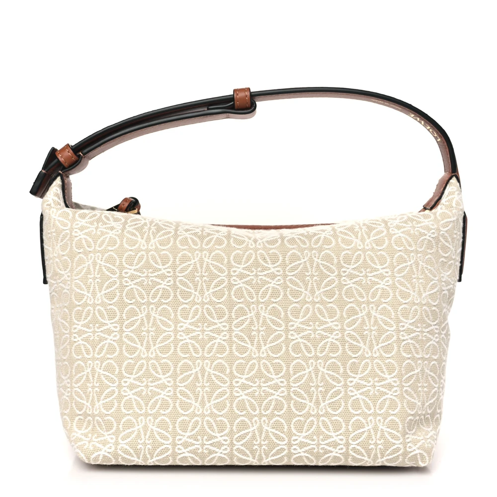 Loewe Bolsa Cubi Pequena Ecru Tan Jacquard Anagram Couro Bezerro
