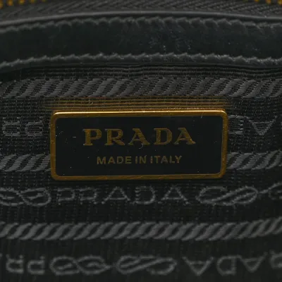Prada Small Triangolo Symbole Embroidered Tote Black and Corda Jacquard Saffiano Leather Gold Hardware