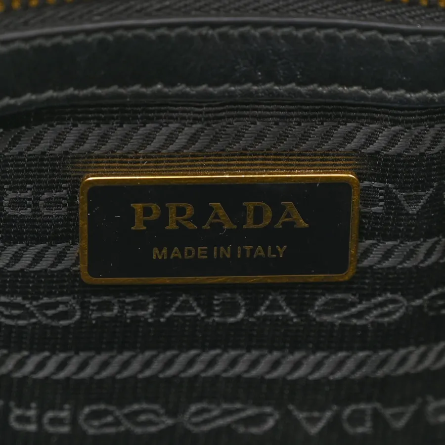Prada Small Triangolo Symbole Embroidered Tote Black and Corda Jacquard Saffiano Leather Gold Hardware