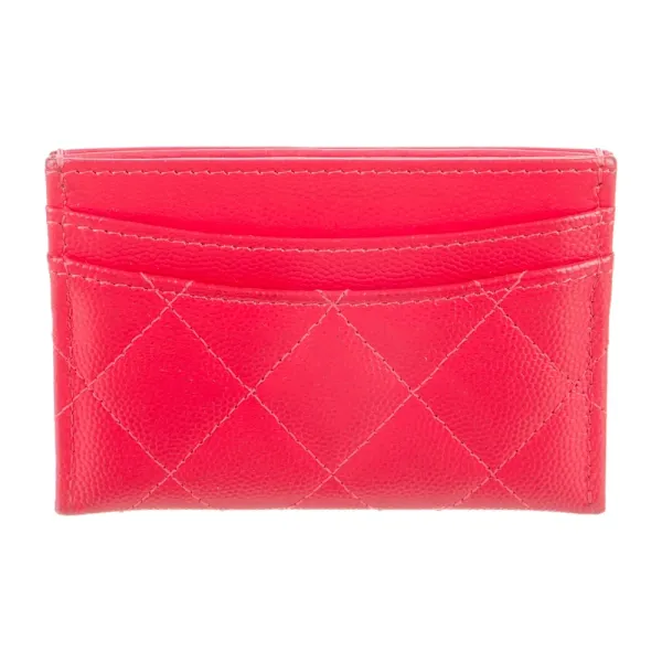 Chanel Small Classic Card Holder Red Quilted Lambskin Leather Gold Hardware - Image 2