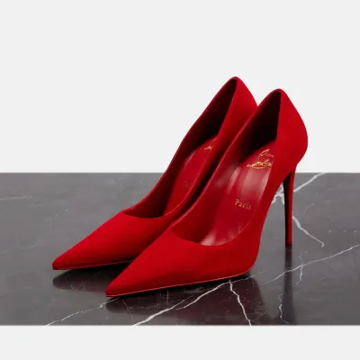 Christian Louboutin Suede red pointy stiletto heels