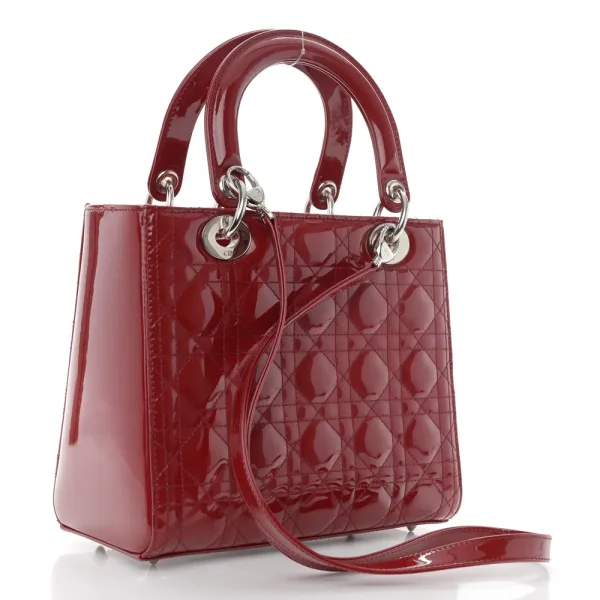 Dior Medium Lady Dior Dark Red Patent Cannage Calfskin Leather Silver Hardware - Image 3