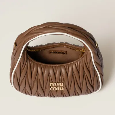 Miu Miu Wander Matelassé Nappa Quilted Lambskin Leather handbag Brown Crossbody Bags