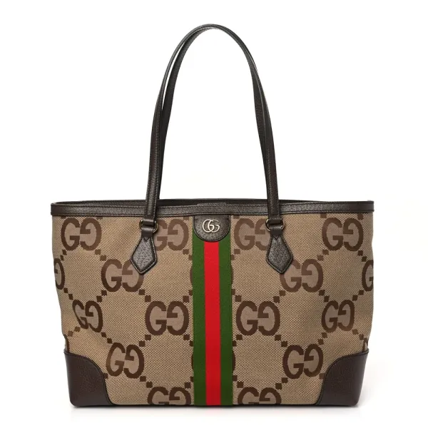 Gucci Medium Ophidia Shopping Tote Camel Ebony Textured Dollar Calfskin Leather