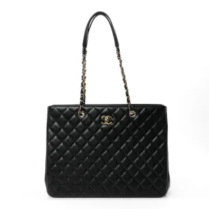 Chanel Shopping Tote Large Black Quilted Caviar Leather Light Gold Hardware