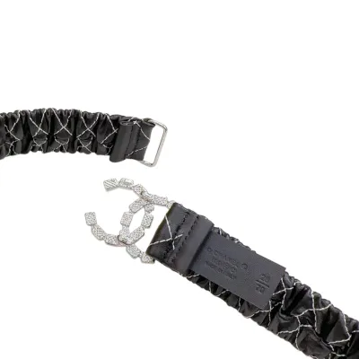 Chanel Women's CC Crystal Buckle Elastic Belt In Black/White Diamond Stitching Calfskin With Silver Hardware 30mm