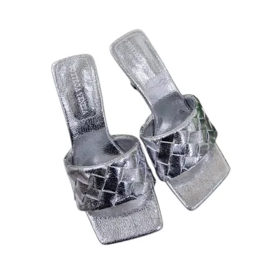 Bottega Veneta Parco Mule In Silver Intrecciato Leather Mule (Heel Height 9cm)