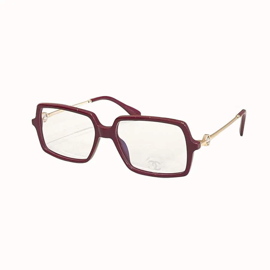 CHANEL square frame glasses black/dark blue/red/green/leopard-print color size 56口17-142