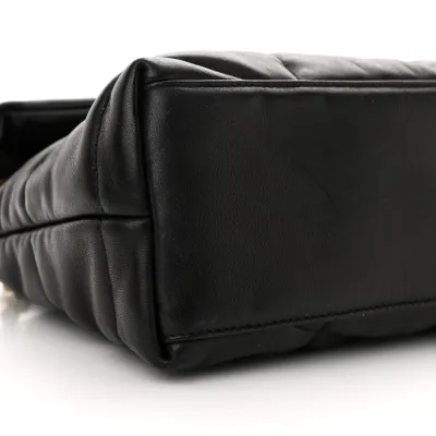 Saint Laurent Small Loulou Chain Satchel Black Quilted Puffer Monogram Lambskin Leather Gold Hardware