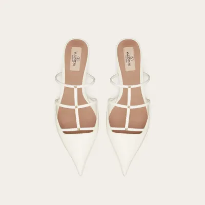 VALENTINO White Calfskin microheeled Mill slippers
