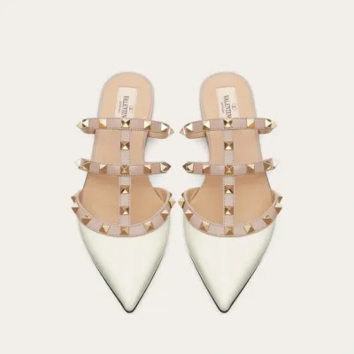 VALENTINO White patent leather studded Muller shoes