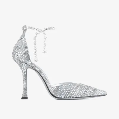 JIMMY CHOO Crystal embellished silver sparkly suede heels