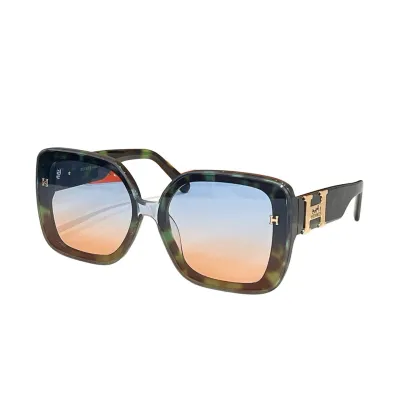 Hermès square frame glasses orange/green/brown leopard/green leopard/black gold/black silver color Size 62口14-147