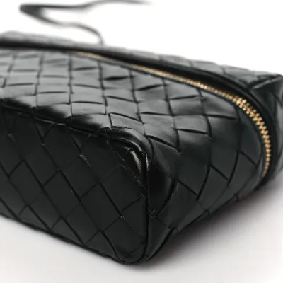 Bottega Veneta Medium Intrecciato Bang Bang Vanity Case Black Calfskin Leather Gold Hardware