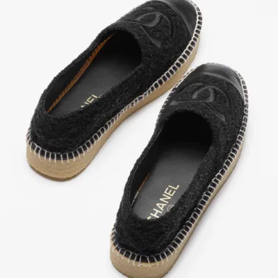 Chanel Black wool tweed and lambskin Espadrilles