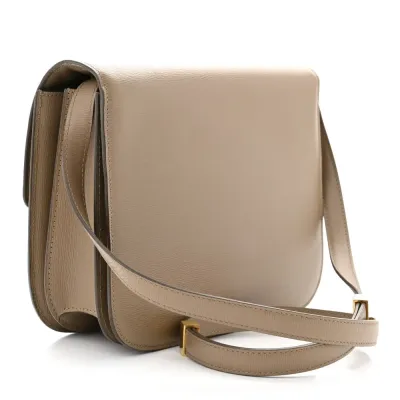 Celine Medium Classic Box Flap Bag Taupe Liege Calfskin Leather Gold Hardware