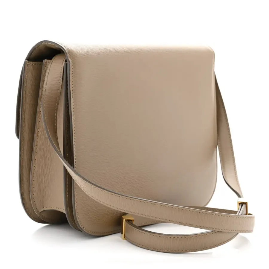 Celine Medium Classic Box Flap Bag Taupe Liege Calfskin Leather Gold Hardware