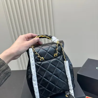 Chanel Black / White / Red / Apricot color Quilted Lambskin Leather Backpacks