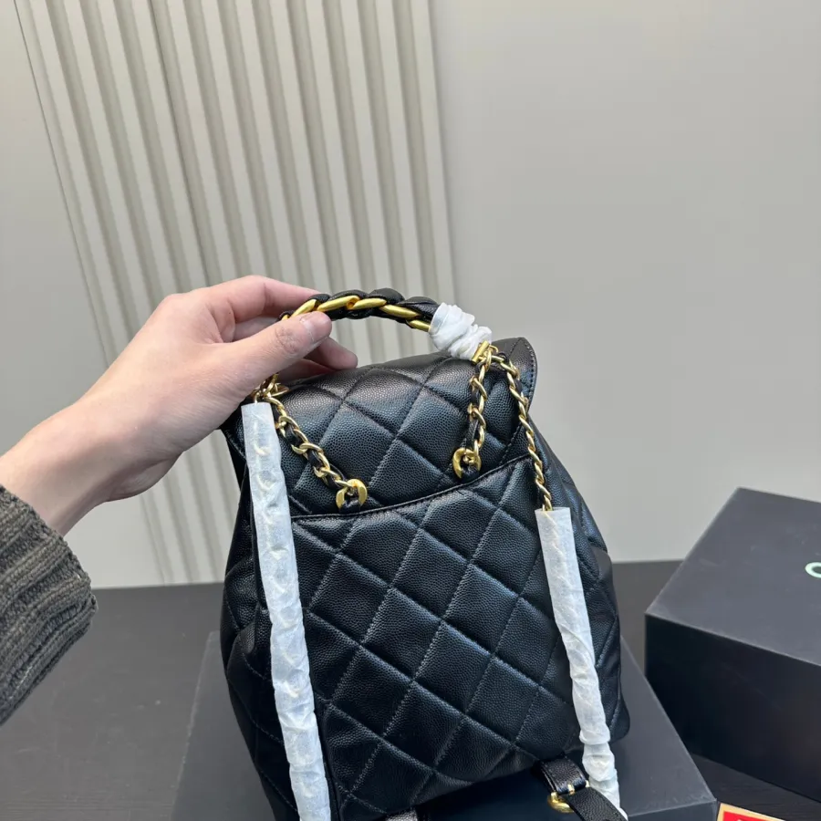 Chanel Black / White / Red / Apricot color Quilted Lambskin Leather Backpacks