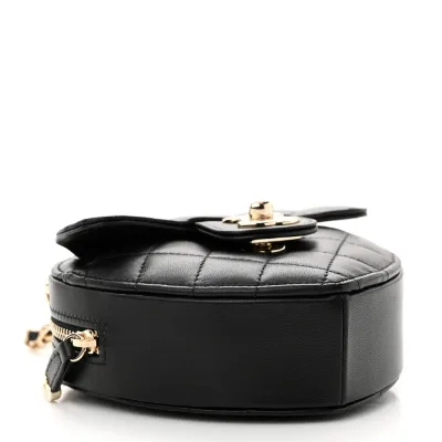 Chanel CC In Love Heart Clutch With Chain Small Black Quilted Lambskin Leather Light Gold Hardware