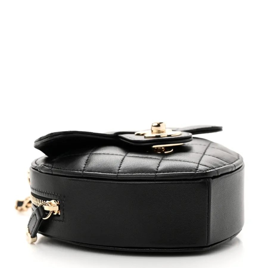 Chanel CC In Love Heart Clutch With Chain Small Black Quilted Lambskin Leather Light Gold Hardware