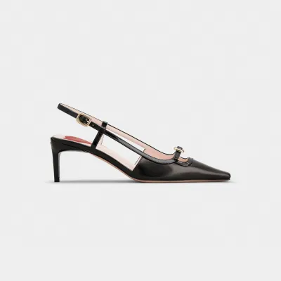 Roger Vivier Viv' Canard Slingback Pumps High Heels In Black Leather With Metal Buckle (Heel Height 5.5cm)