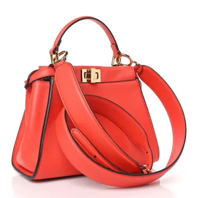 Fendi Mini FF Peekaboo Iconic Satchel Tulipano/Miele/Moro Seta Vitello Leather & Suede Gold Hardware