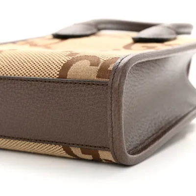 Gucci Mini Vertical Tote Camel Ebony Textured Dollar Calfskin Leather Gold Hardware