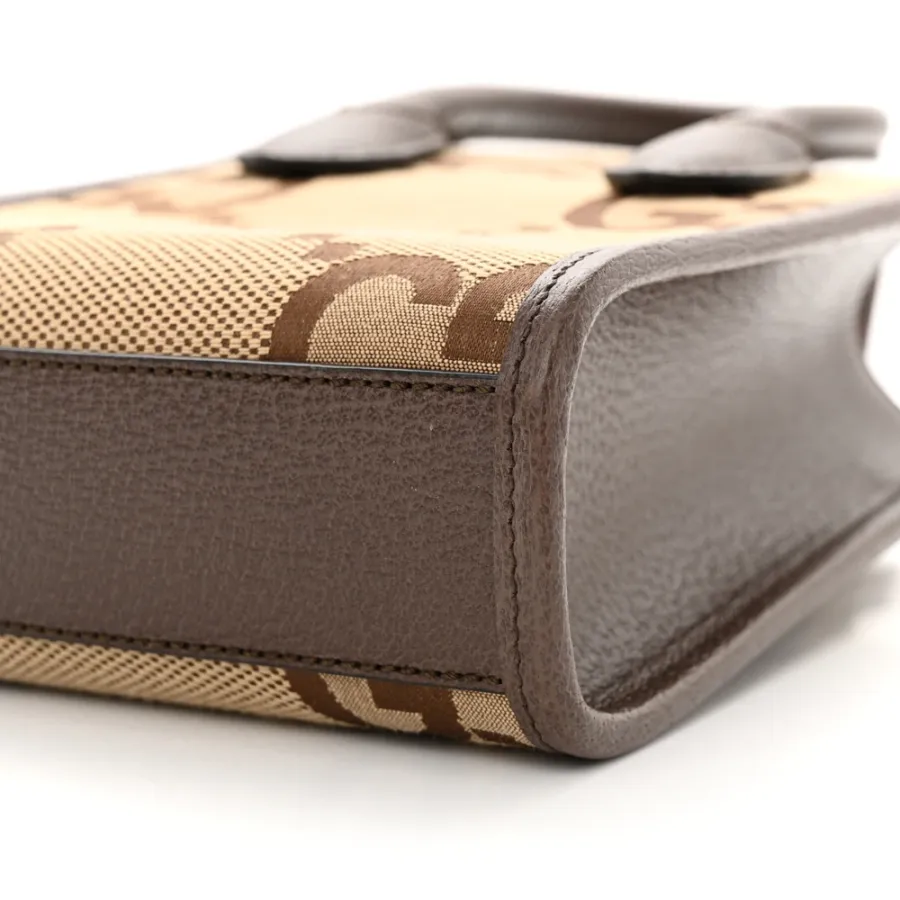 Gucci Mini Vertical Tote Camel Ebony Textured Dollar Calfskin Leather Gold Hardware