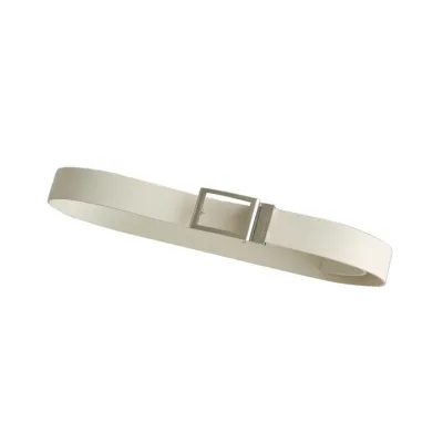 Bottega Veneta Men's Rectangled Buckle Belt In White/Black Calfskin With Silver Hardware 35mm