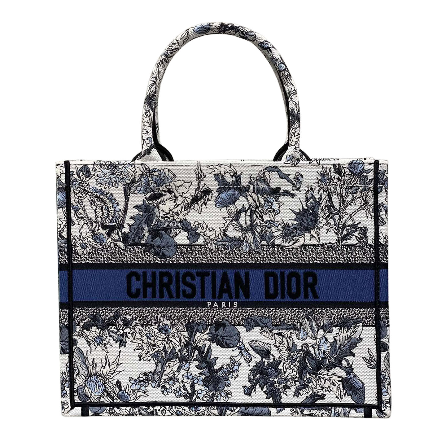 Dior Medium Dior Book Tote Em Branco com Bordado e Motivo Dior Chardons em Azul Jeans