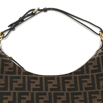 Fendi Small FF 1974 Fendigraphy Hobo Bag Tobacco/Moro/Ebano Jacquard Fabric & Grace Vitello Leather Gold Hardware