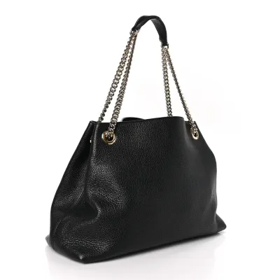 Gucci Medium Soho Chain Shoulder Bag Black Pebbled Calfskin Leather Light Gold Hardware