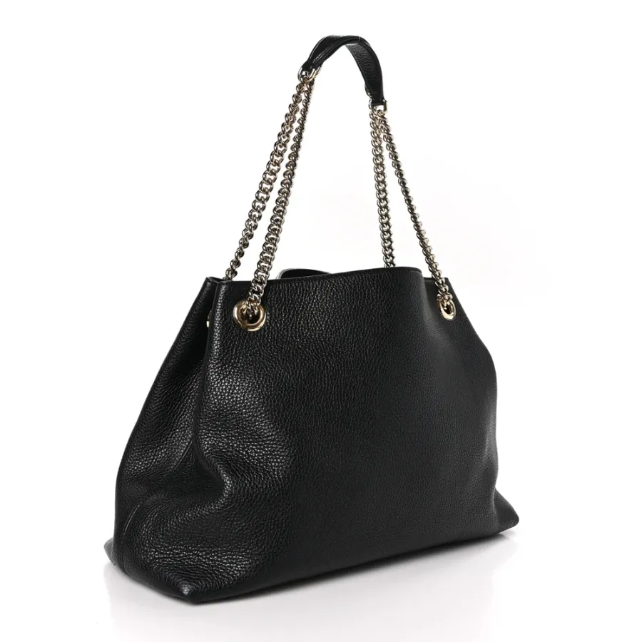 Gucci Medium Soho Chain Shoulder Bag Black Pebbled Calfskin Leather Light Gold Hardware