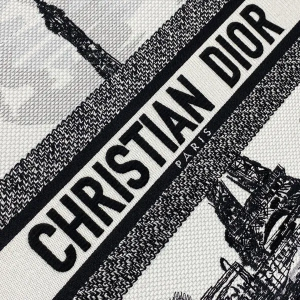 Dior Medium Dior Book Tote White and Black Paris Embroidery - Image 5