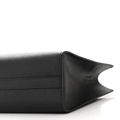 Prada Medium Lux Logo Embossed Shoulder Tote Handbag Black Saffiano Leather