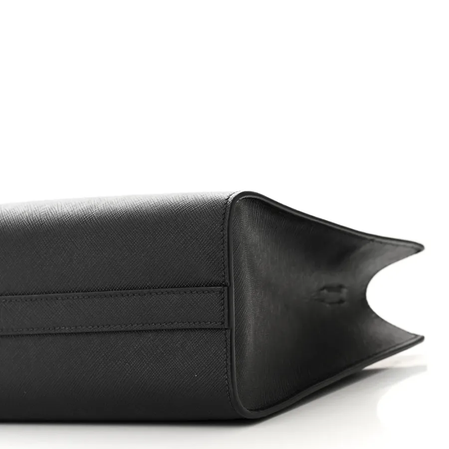 Prada Medium Lux Logo Embossed Shoulder Tote Handbag Black Saffiano Leather