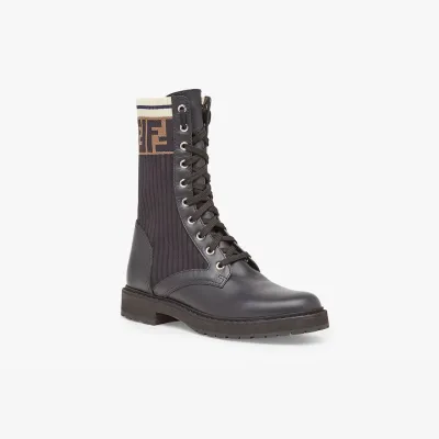 FENDI Stretchy fabric black leather motorcycle boots