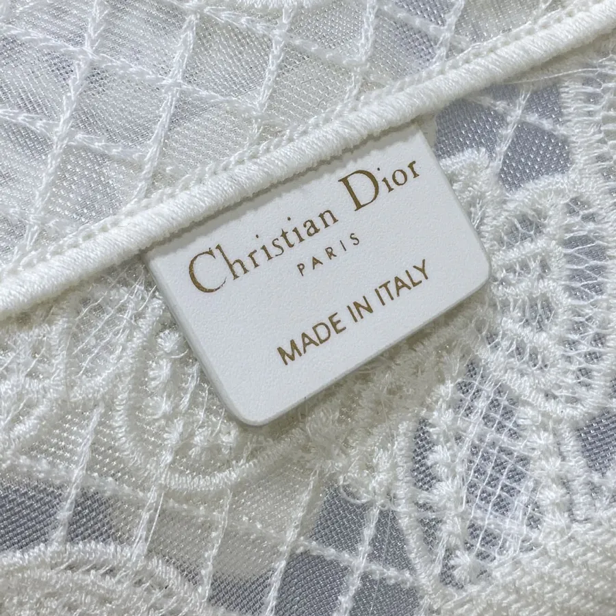 Dior Medium Dior Book Tote White D-Lace Butterfly Embroidery with Macramé