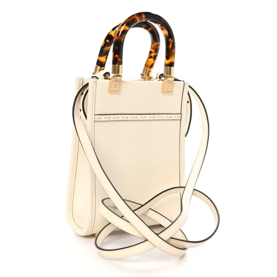 Fendi Mini Logo Embossed Sunshine Shopper Tote White Ice King Vitello Leather & Plexiglass Gold Hardware